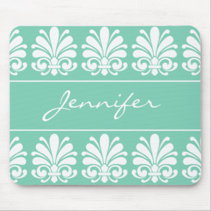 Feminine Shell Flourish Damask Personalized Mouse Pad
