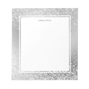 Feminine Silver Glitter Metallic Graphic Name Notepad