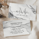 Feminine Silver Grey Glitter Marble Agate Monogram Business Card<br><div class="desc">Modern Elegant Chic Silver Grey White Glitter Marble Agate Monogram Business Card</div>
