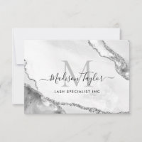 Feminine Silver Grey Glitter Marble Agate Monogram