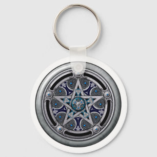 Feminine Silver Pagan Pentacle Keychain