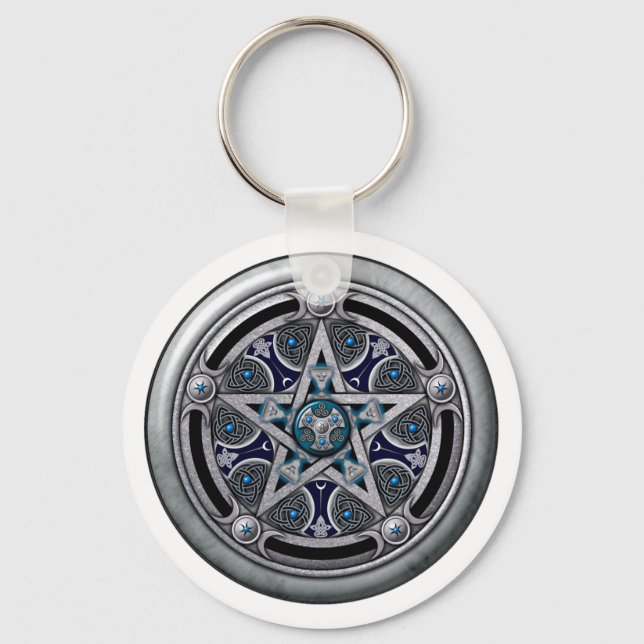 Feminine Silver Pagan Pentacle Keychain (Front)