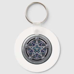 Feminine Silver Pagan Pentacle Keychain