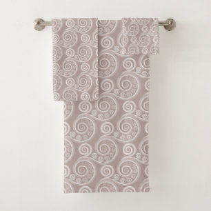 Feminine Silver-Pink Curly Swirls Towel Set