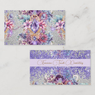 Feminine sparkle floral glitter art business card