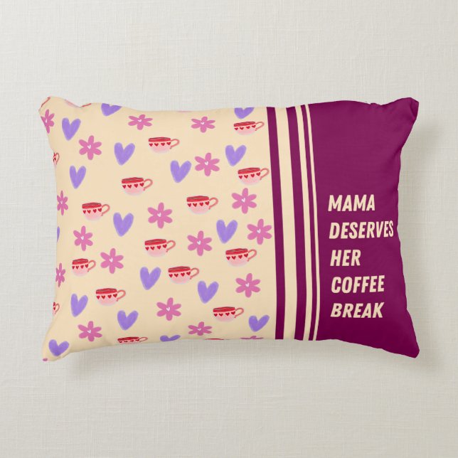Feminine Stripes Mama Coffee Break Art Accent Pillow (Front)
