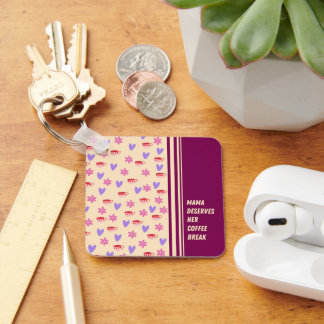 Feminine Stripes Mama Coffee Break Art Keychain