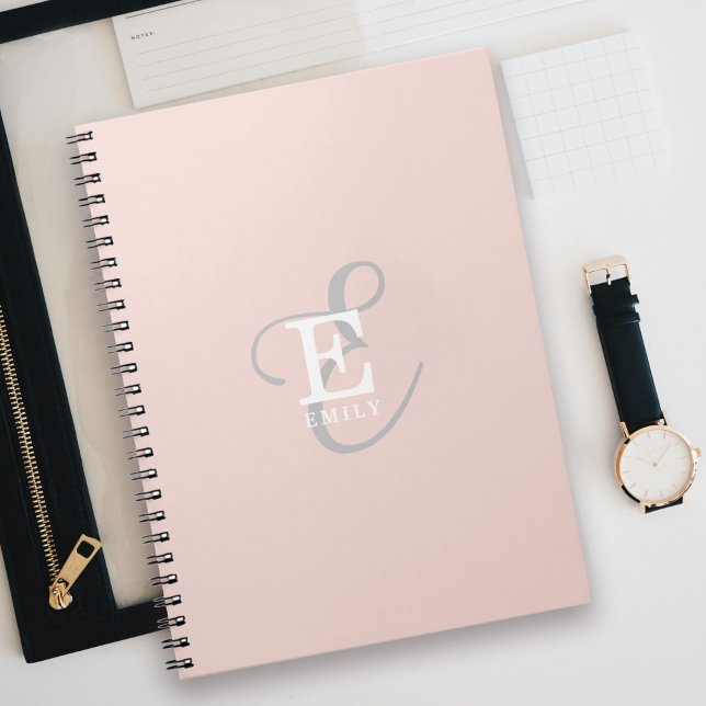 Feminine Stylish Monogram Typography Blush Pink Notebook (Personalize with your name and monogram initial.)