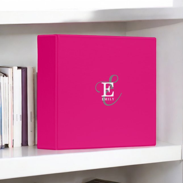 Feminine Stylish Monogram Typography Hot Pink Binder (Creator Uploaded)