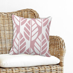 Feminine Stylized Pink and White Leaves Throw Pillow