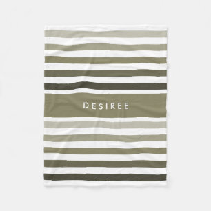 Feminine Thick Stripes With Name in Khaki Green Fleece Blanket