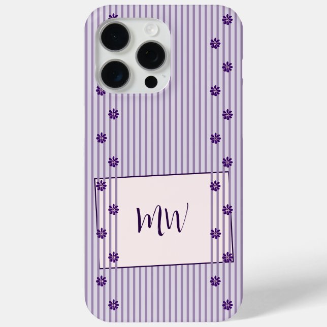 Feminine Violet Stripes and Purple Flower Rows Case-Mate iPhone Case (Back)