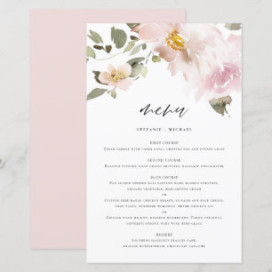 Feminine Watercolor Blush Flowers Menu Card