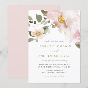Feminine Watercolor Blush Flowers Wedding Invitation
