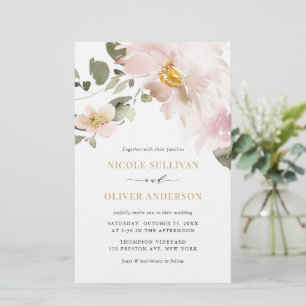 Feminine Watercolor Blush Flowers Wedding Invite