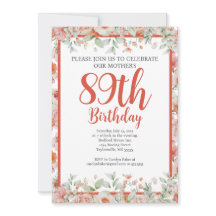 Feminine Watercolor Floral 89th Birthday Party