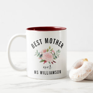 Feminine Watercolor Floral Best Mother Ever Cute Two-Tone Coffee Mug