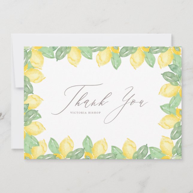 Feminine Watercolor Lemon Frame Wedding Thank You (Front)