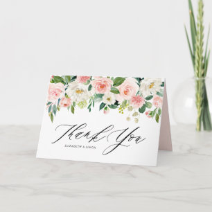 Feminine Watercolor Peach Floral Bouquet Thank You Card