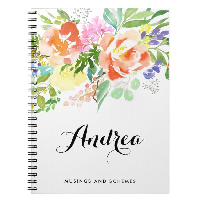 Feminine Watercolor Peach Peonies Personalized Notebook (Front)