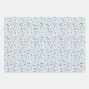Feminine Watercolor Pink Ditsy Floral Pattern Wrapping Paper Sheet