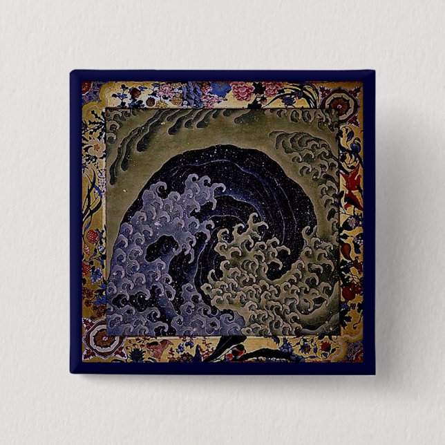 Feminine Wave, Hokusai Japanese Fine Art 2 Inch Square Button (Front)