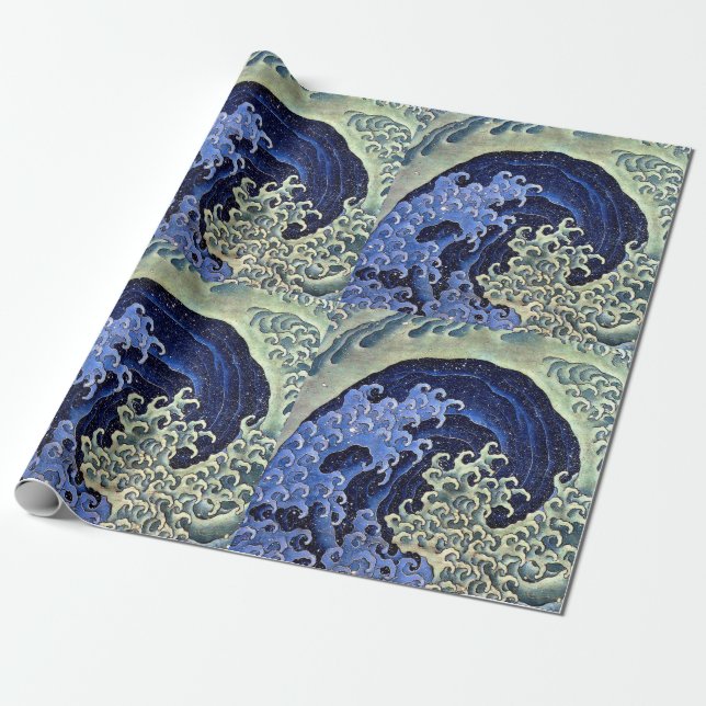 Feminine Wave Japanese Vintage Katsushika Hokusai Wrapping Paper (Unrolled)