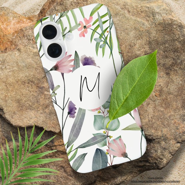 Feminine white background floral Initials modern Case-Mate iPhone Case (Creator Uploaded)