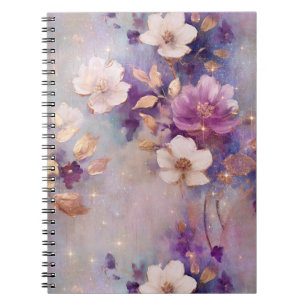 Feminine White Glam Gold Purple Floral Notebook