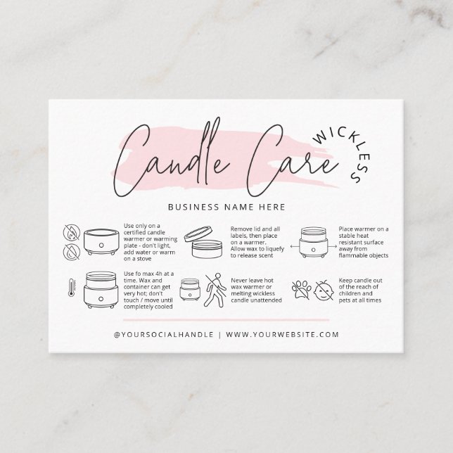 Feminine Wickless Candle Care Instructions Guide Business Card (Front)