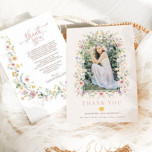 Feminine Wildflower Meadow Graduation Photo  Thank You Card