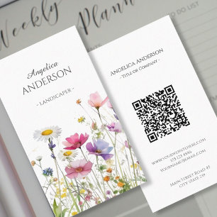 Feminine Wildflower QR Vertical Business Card