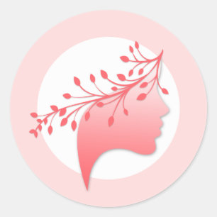 Feminine Woman Silhouette Logo Coral and Pink Classic Round Sticker
