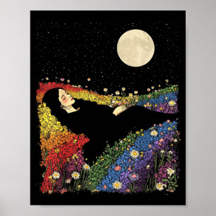 Feminine women's cute floral rainbow colour poster