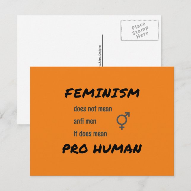 Feminism slogan and symbol orange postcard (Front/Back)