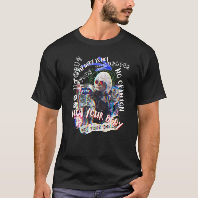 Feminist 1973 Pro Roe Glitchy Punk Rock Distressed T-Shirt (Front)