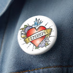 Feminist 2 Inch Round Button<br><div class="desc">Feminist Button - This ultra cool pinback button features a realistic tattoo heart with a vintage style banner and the word Feminist. An awesome gift idea for young women finding their way. Style up,  seize the day and show who's in charge with this very cool feminist button.</div>