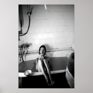 Feminist Art Print, Vintage Woman Bathtub Photo Poster