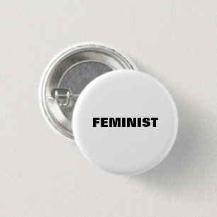 "feminist" black letters - white background 1 inch round button