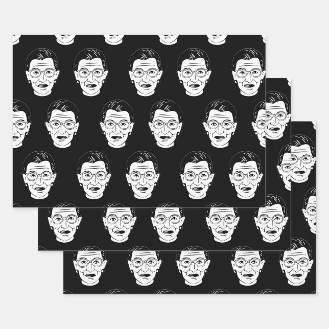 Feminist Icon Style Black White Portrait Pattern Wrapping Paper Sheet (Set)