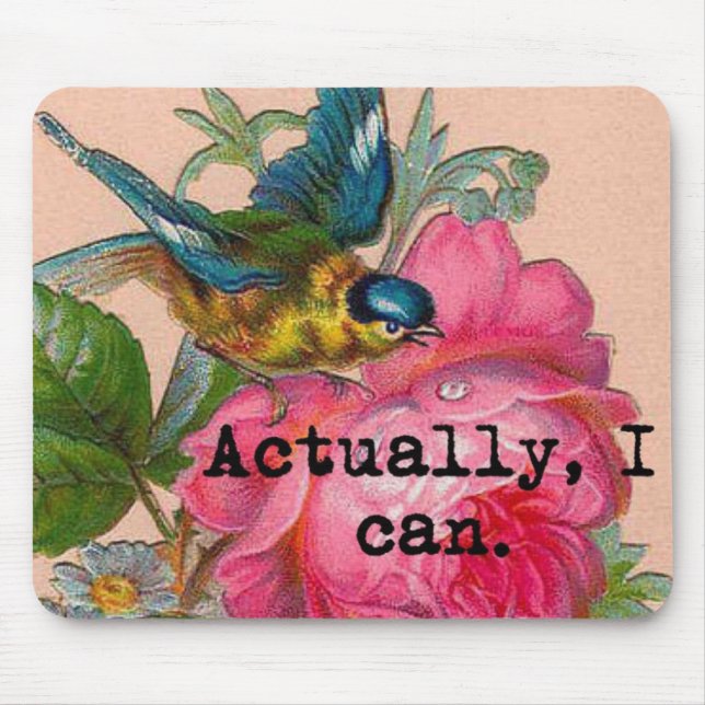 Feminist mousepad vintage bird with pink floral (Front)