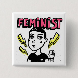 Feminist Pop Art Girl 2 Inch Square Button