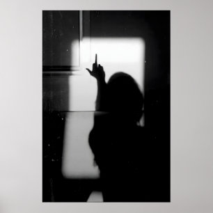 Feminist Shadow Print, Middle Finger Woman, Black Poster