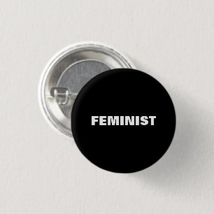 "feminist" white letters -  black background 1 inch round button