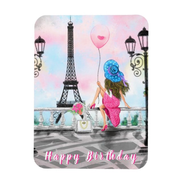 Femme À Paris Joyeux Anniversaire Magnet Tour Eiff (Vertical)