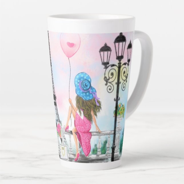 Femme À Paris Latte Mug Tour Eiffel Cadeau (Angle droit)