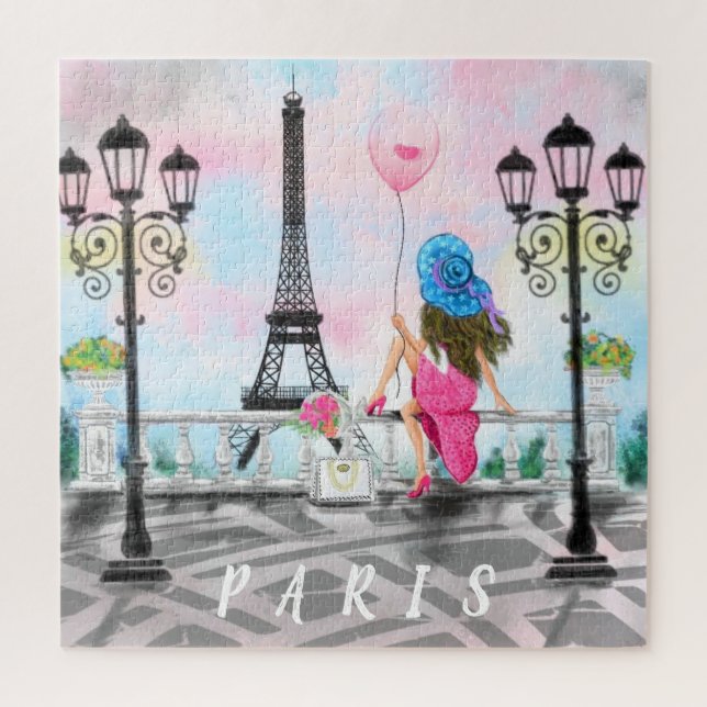 Femme à Paris Puzzle cadeau avec la tour Eiffel (Vertical)