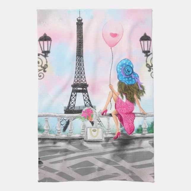 Femme À Paris Serviette De Cuisine Tour Eiffel (Vertical)
