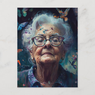 Femme Âgée Avec Papillons Carte Postale