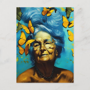 Femme Âgée Avec Papillons Carte Postale